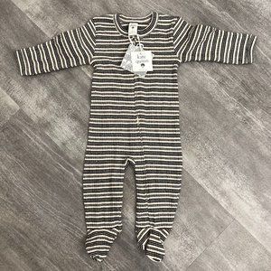Kate Quinn Striped Black Cream Footie Sleeper 3-6 Organic Cotton Sleeper